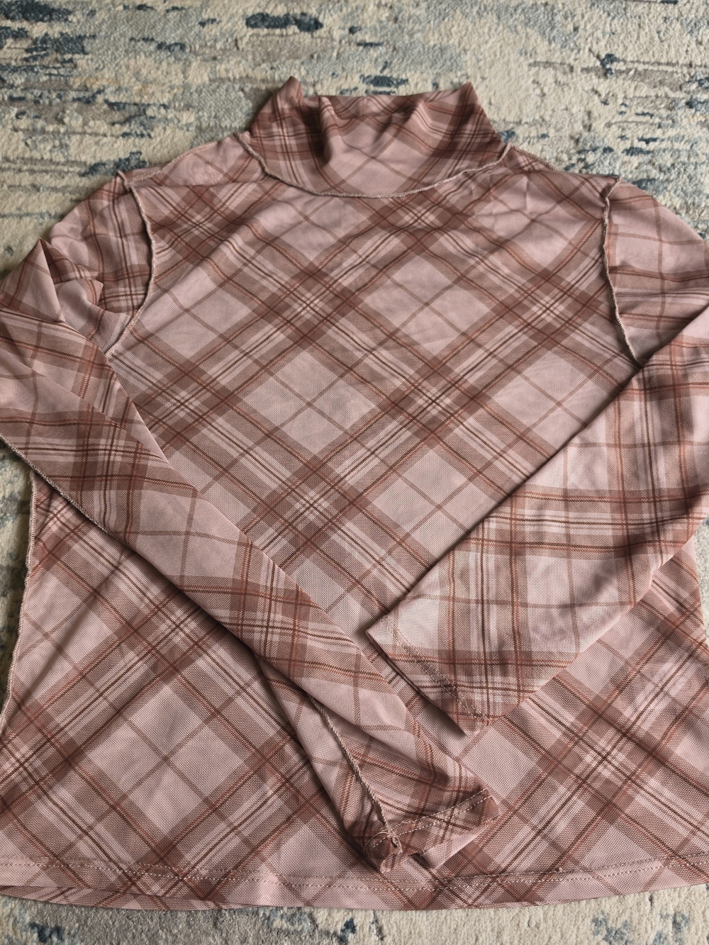 Altar'd State Pink Plaid Mock Neck Mesh Top Size Large
